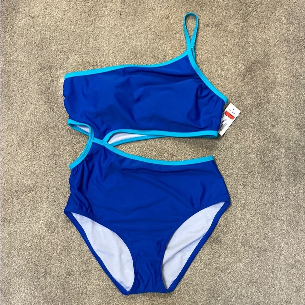 Aqua Couture Teal Blue One Shoulder Cut Out Swimsuit Size M